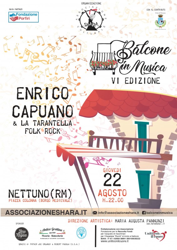Il 22 agosto Enrico Capuano in concerto a Nettuno per la VI edizione di Balcone in Musica